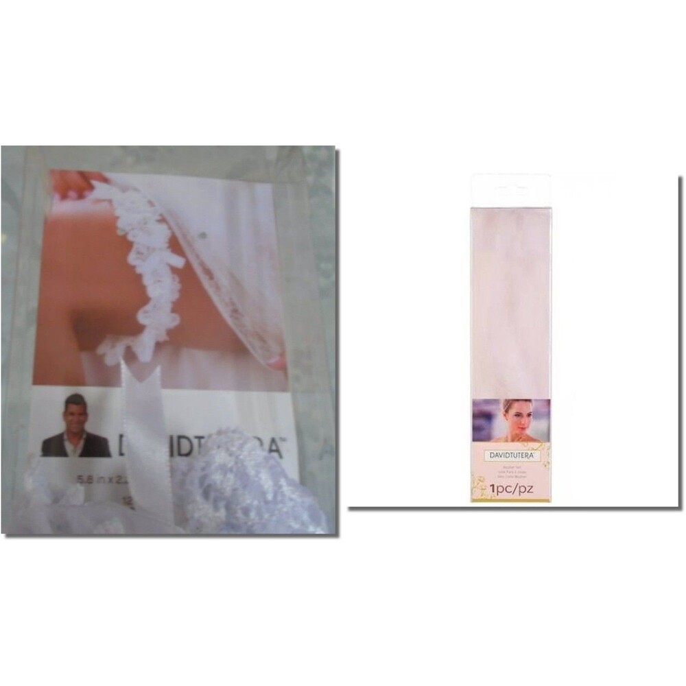 DAVID TUTERA GARTER & BLUSHER VEIL White Lace Bow With Rhinestone NIP
